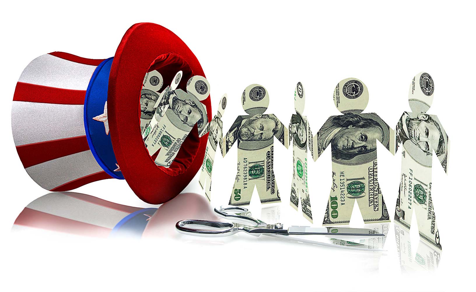 Uncle Sam hat dollar bill cut-outs photo-illustration by Kuczala